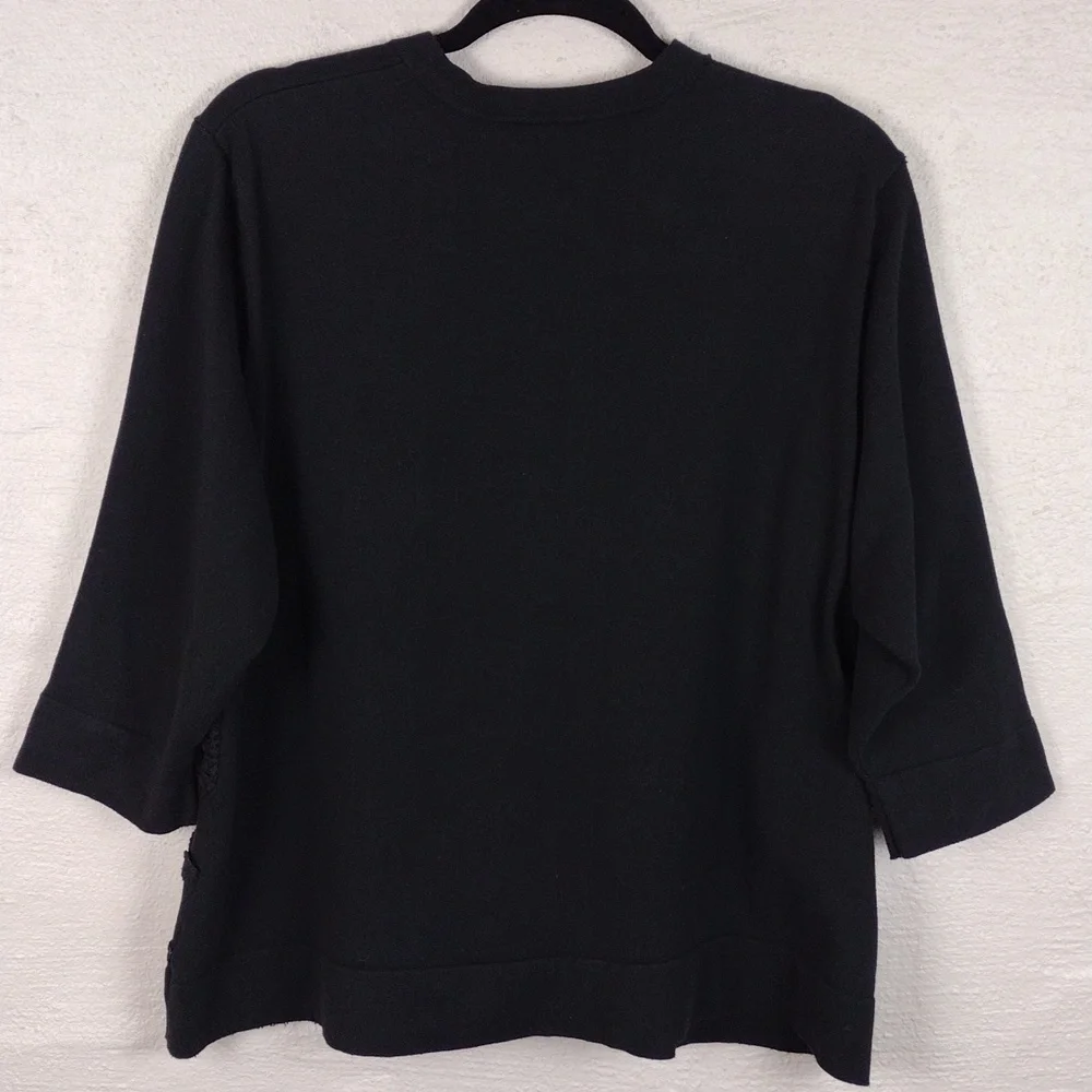 Charter Club Woman Black Crochet Textured Short Sleeve Button Up Cardigan Top - Picture 9 of 14